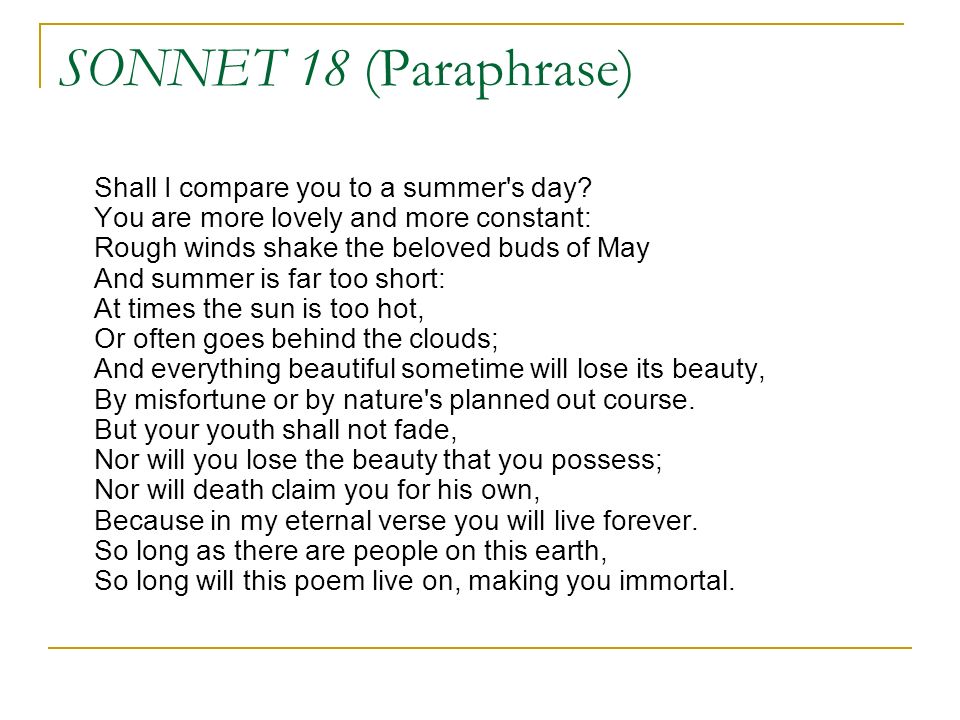 Sonnet 18 by William Shakespeare - ppt video online download