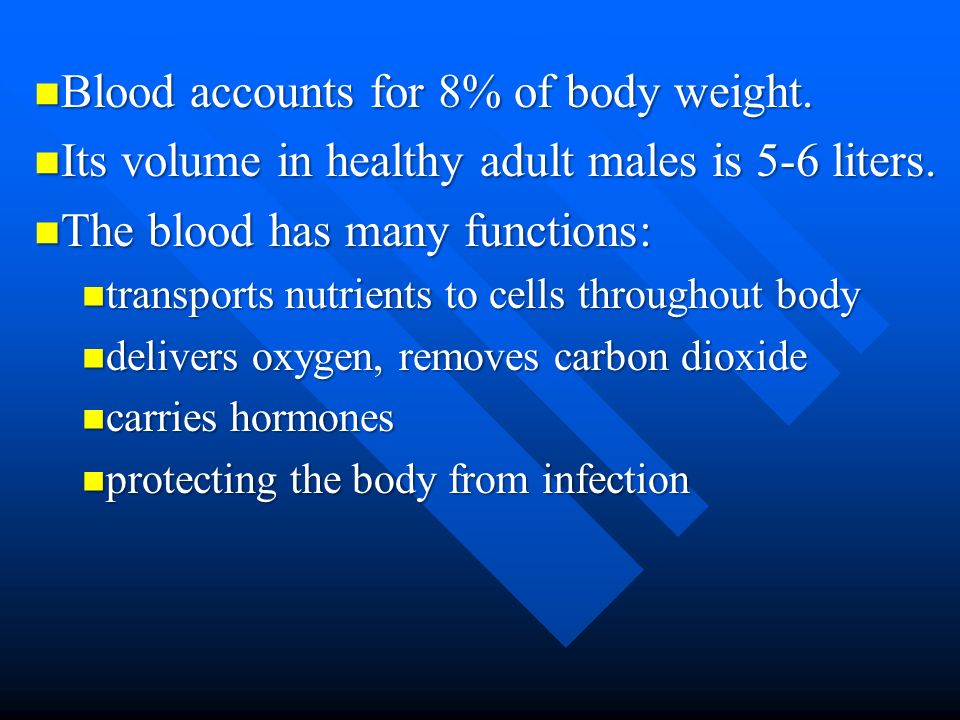 Blood accounts for 8% of body weight.