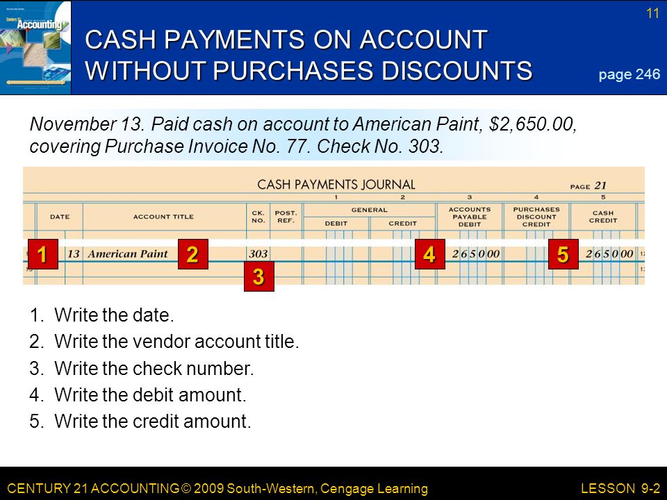 CASH PAYMENTS ON ACCOUNT WITHOUT PURCHASES DISCOUNTS