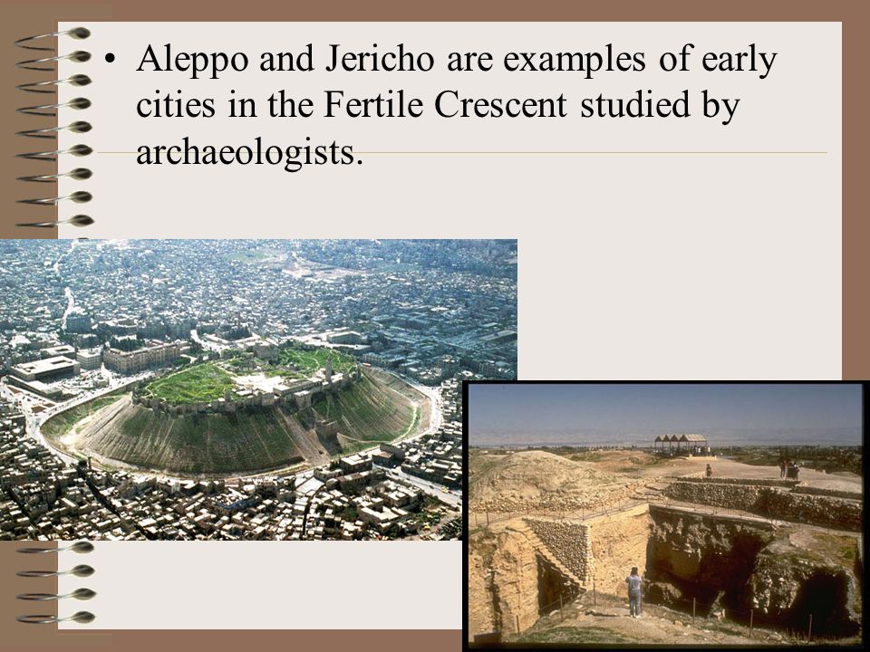 Aleppo and Jericho are examples of early cities in the Fertile Crescent studied by archaeologists.