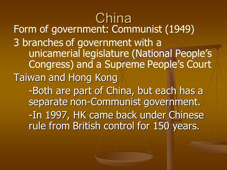China Form of government: Communist (1949)