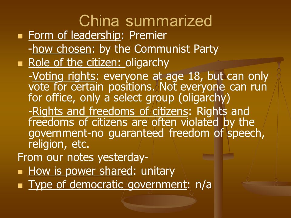 China summarized Form of leadership: Premier