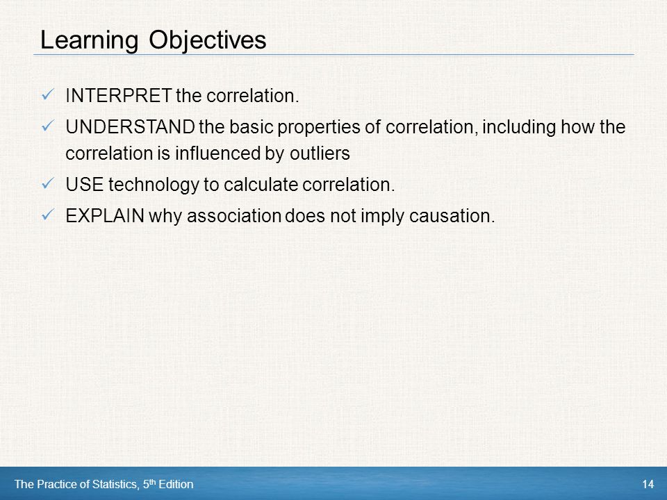 Learning Objectives INTERPRET the correlation.