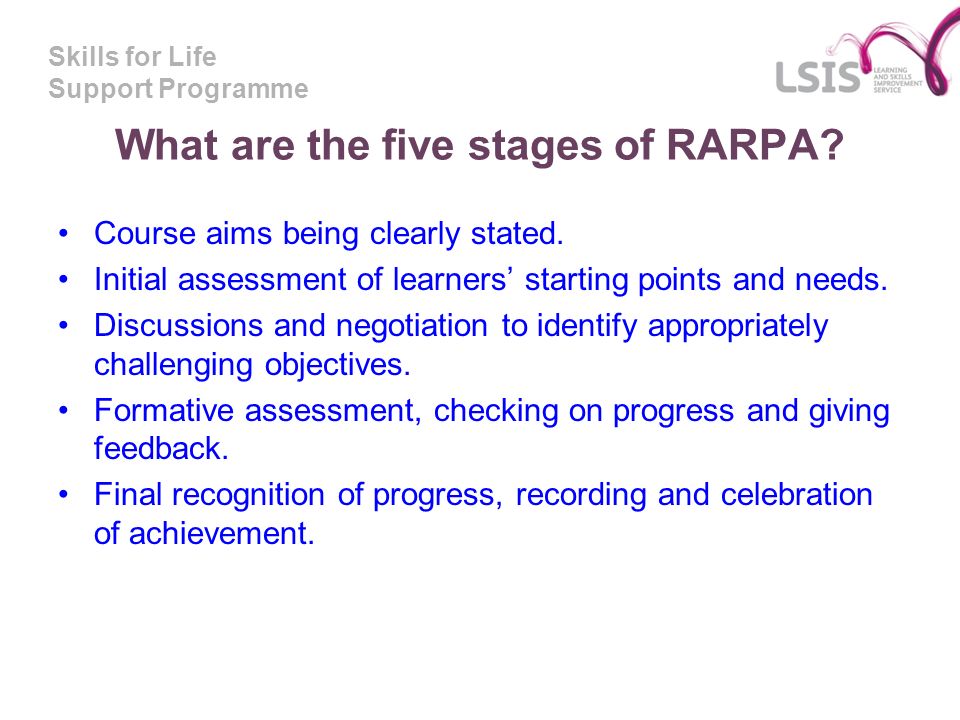 What are the five stages of RARPA