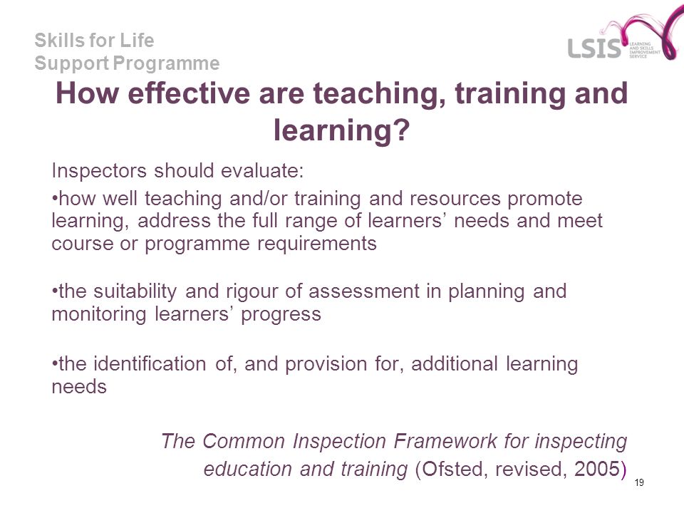 How effective are teaching, training and learning
