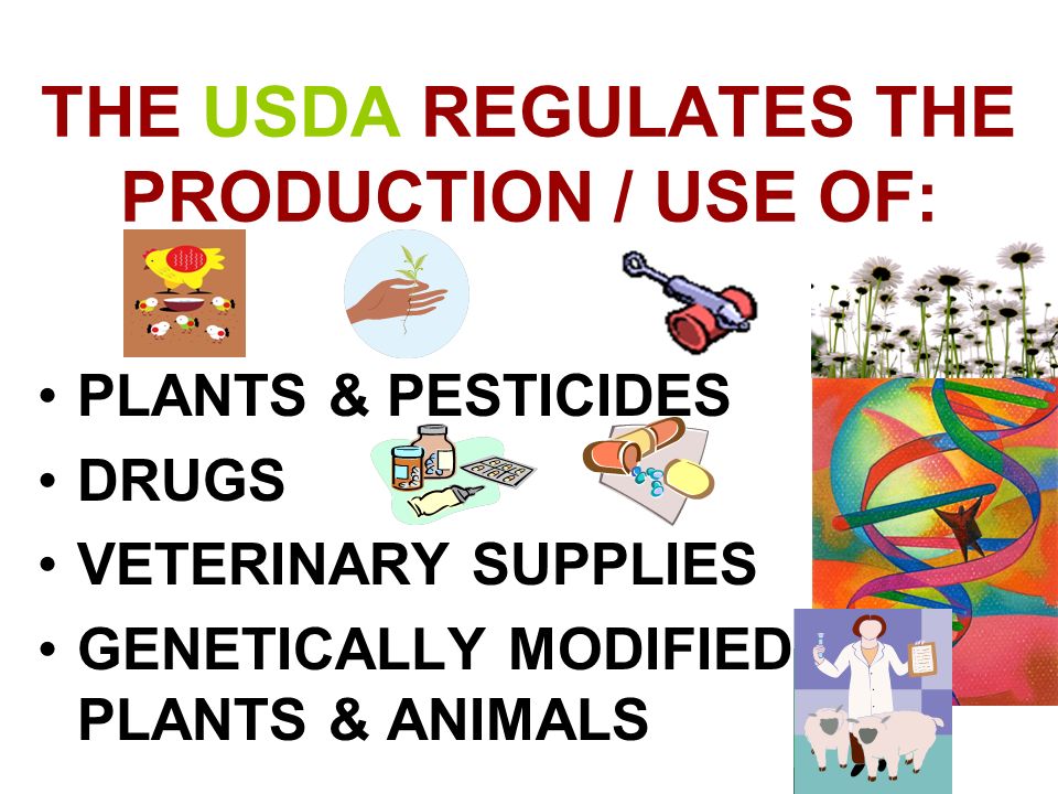 THE USDA REGULATES THE PRODUCTION / USE OF: