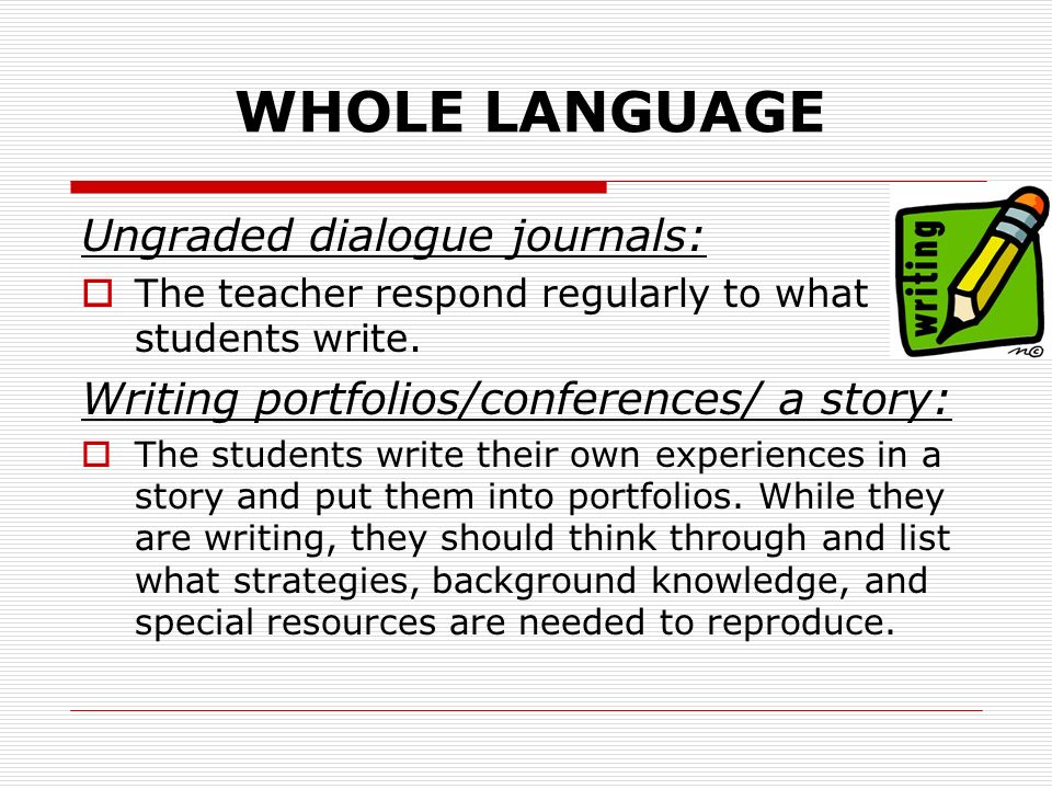 WHOLE LANGUAGE Ungraded dialogue journals: