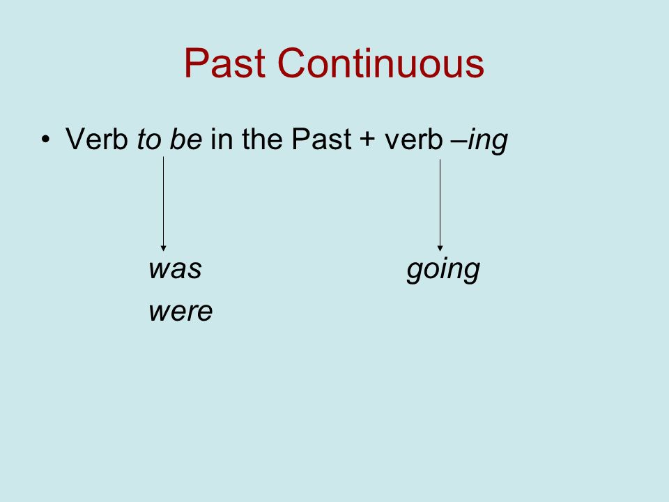 Past Continuous Verb to be in the Past + verb –ing was going were
