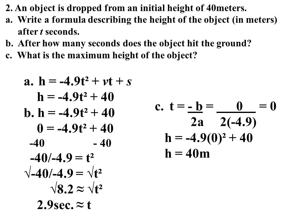 9 4 Quadratic Equations And Projectiles Ppt Video Online Download