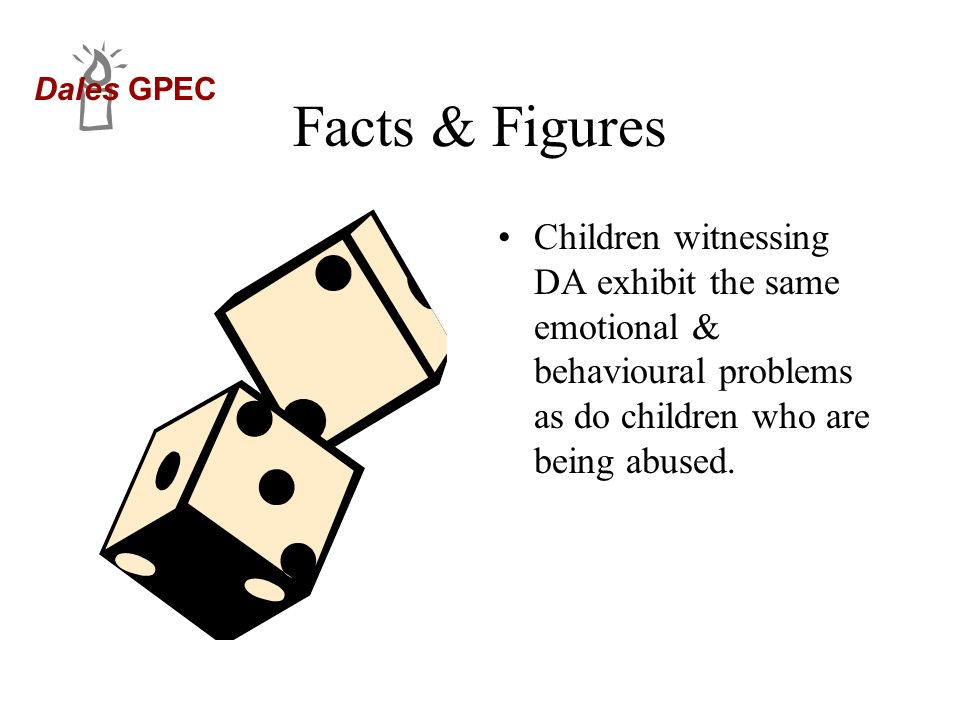 Facts & Figures Children witnessing DA exhibit the same emotional & behavioural problems as do children who are being abused.