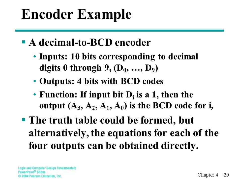 Encoder Example A decimal-to-BCD encoder