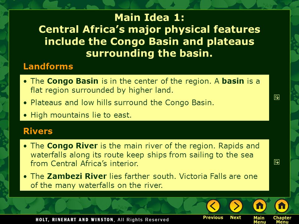 List the features of the congo basin of central africa Chapter 17 Central Africa Ppt Video Online Download