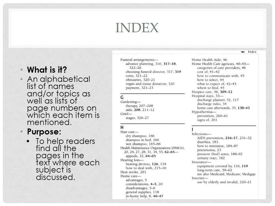 index What is it Purpose: