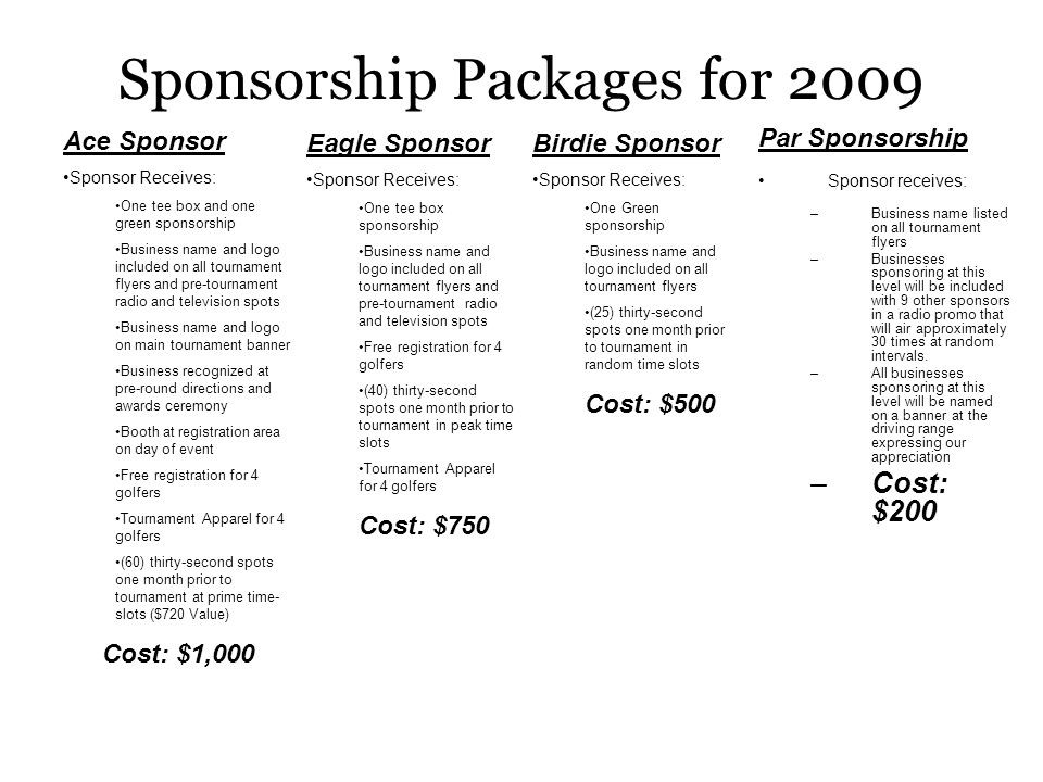 Sponsorship Packages for 2009