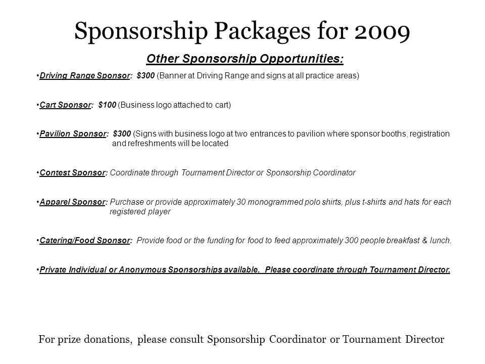 Sponsorship Packages for 2009