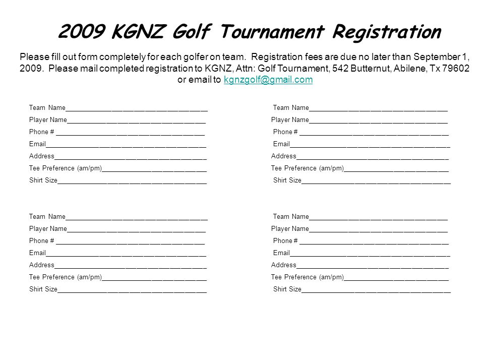2009 KGNZ Golf Tournament Registration