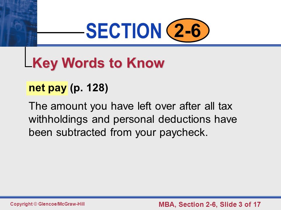 Key Words to Know net pay (p. 128)