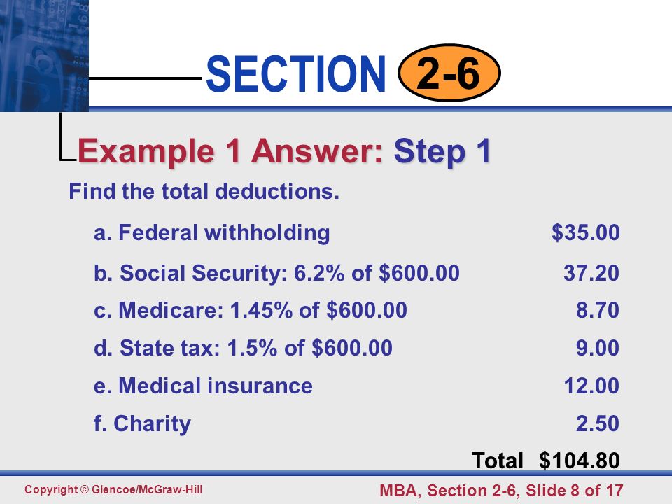 Example 1 Answer: Step 1 a. Federal withholding $35.00
