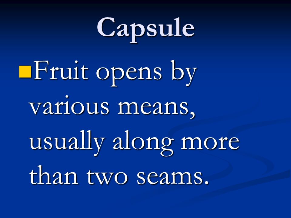 Capsule Fruit opens by various means, usually along more than two seams.