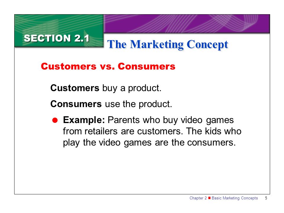 The Marketing Concept SECTION 2.1 Customers vs. Consumers