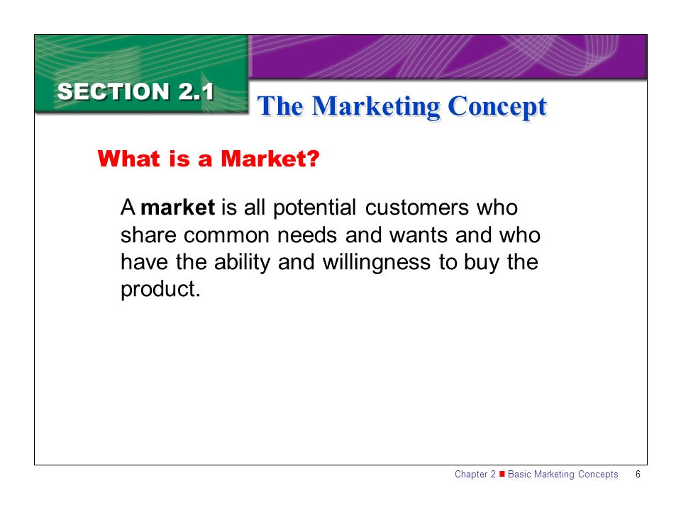 The Marketing Concept SECTION 2.1 What is a Market