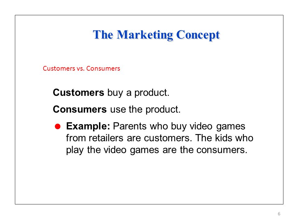The Marketing Concept Customers buy a product.