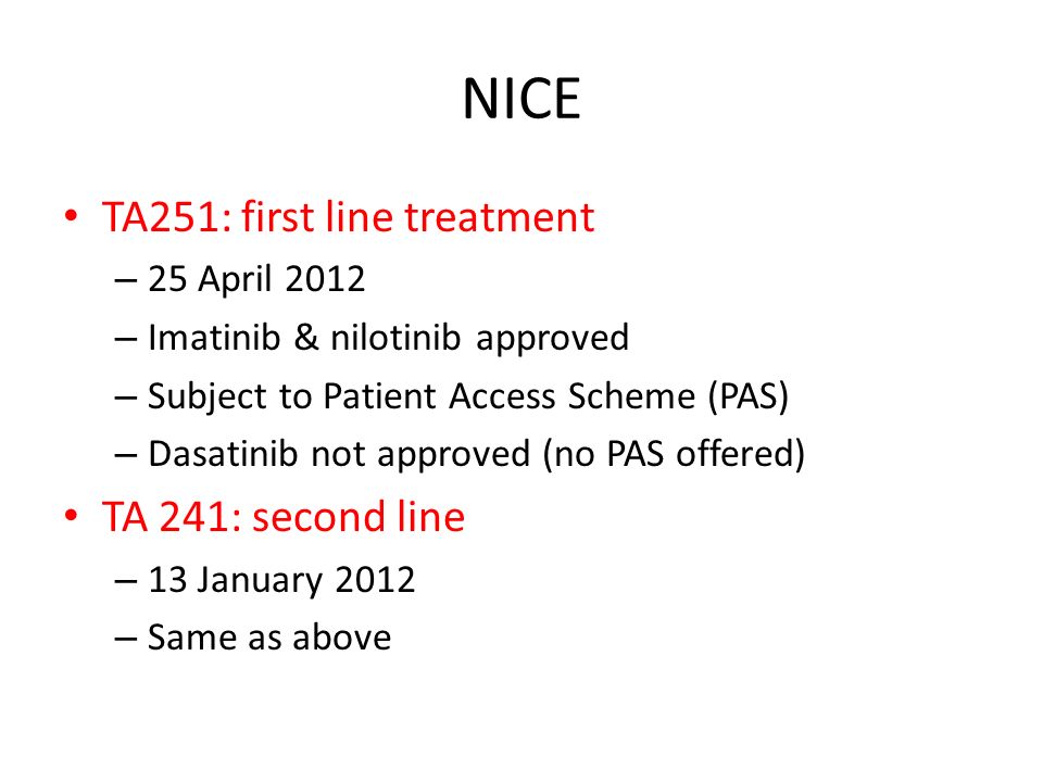 NICE TA251: first line treatment TA 241: second line 25 April 2012
