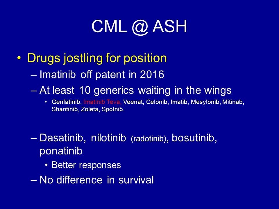 ASH Drugs jostling for position Imatinib off patent in 2016