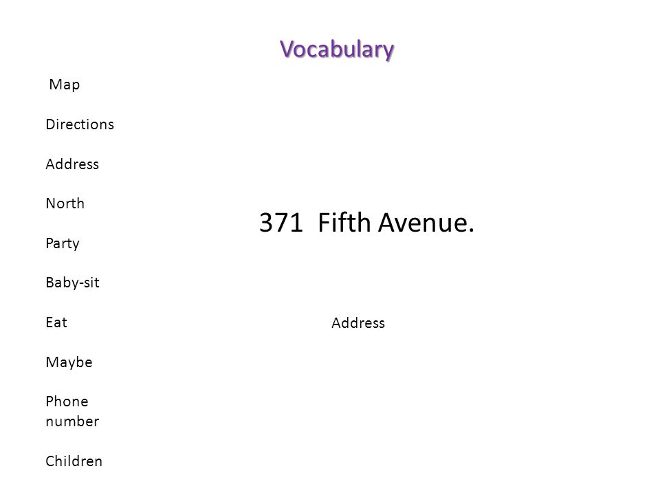 371 Fifth Avenue. Vocabulary Map Directions Address North Party