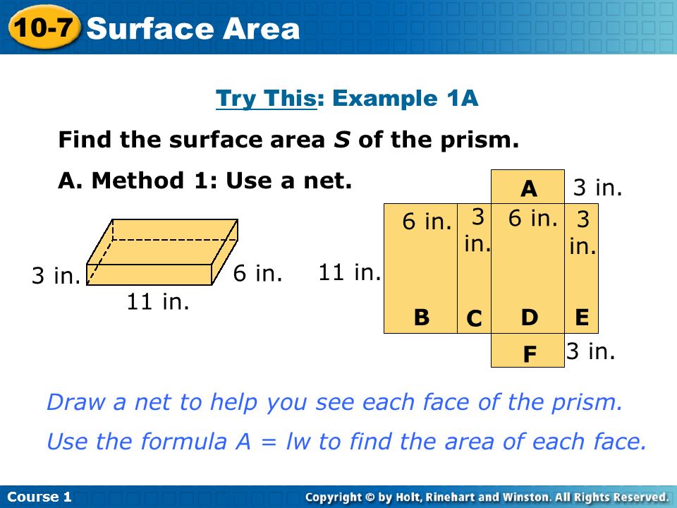 Surface Area 10-7 Try This: Example 1A