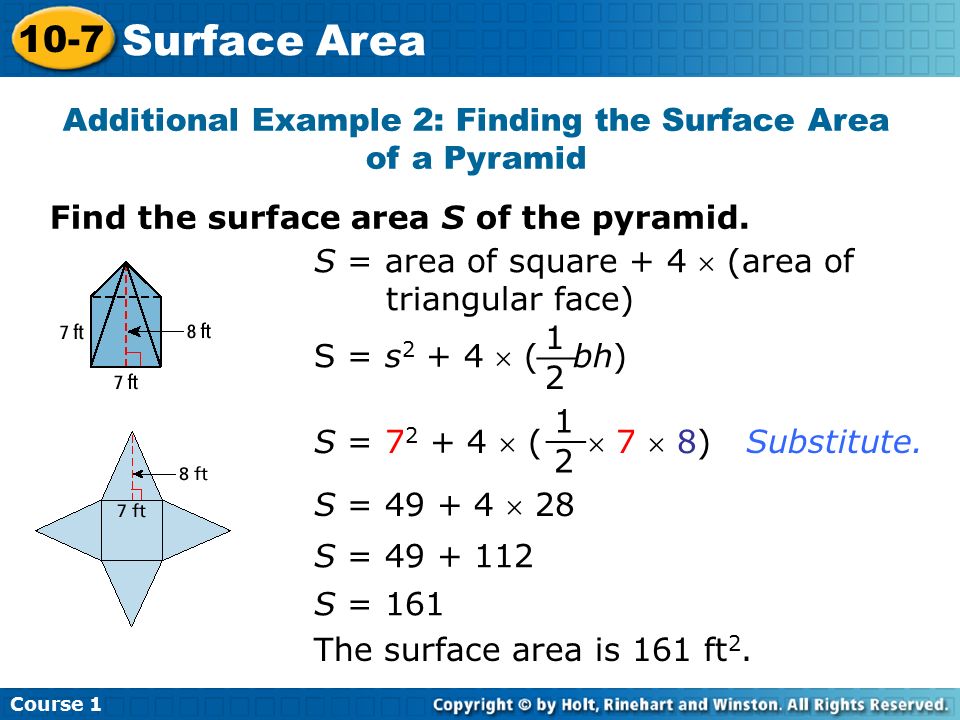 Additional Example 2: Finding the Surface Area of a Pyramid