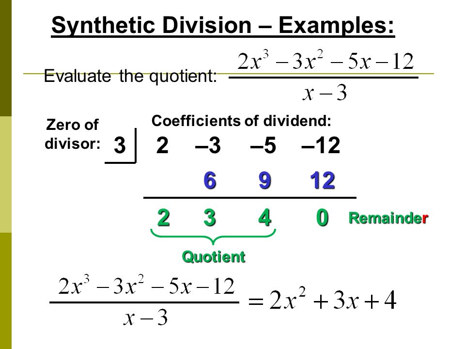 Synthetic Division – Examples: