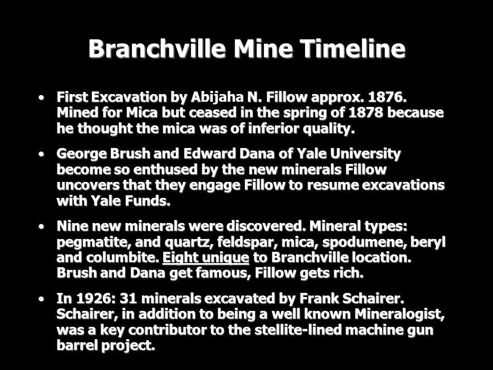 Branchville Mine Timeline
