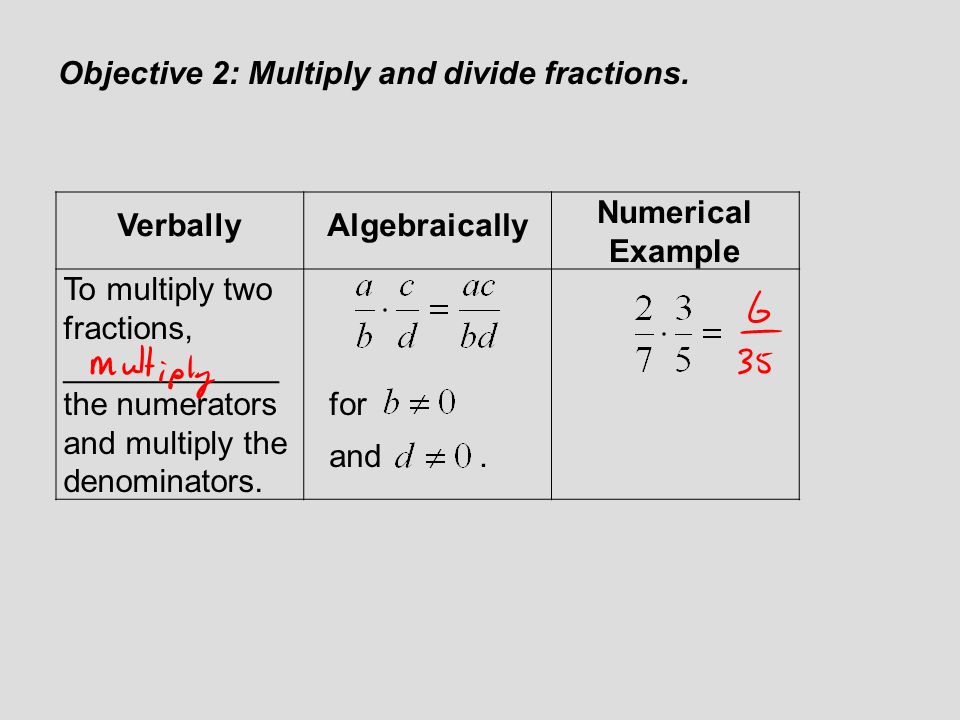 Objective 2: Multiply and divide fractions.