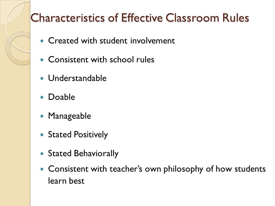 Characteristics of Effective Classroom Rules