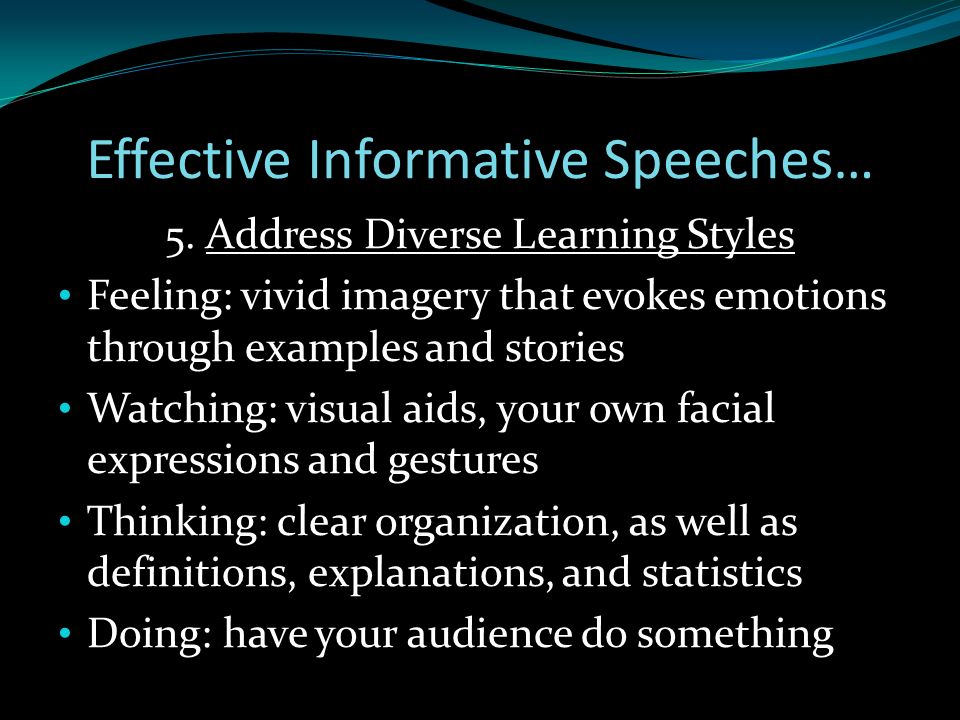 which of the following is an instance of informative speaking