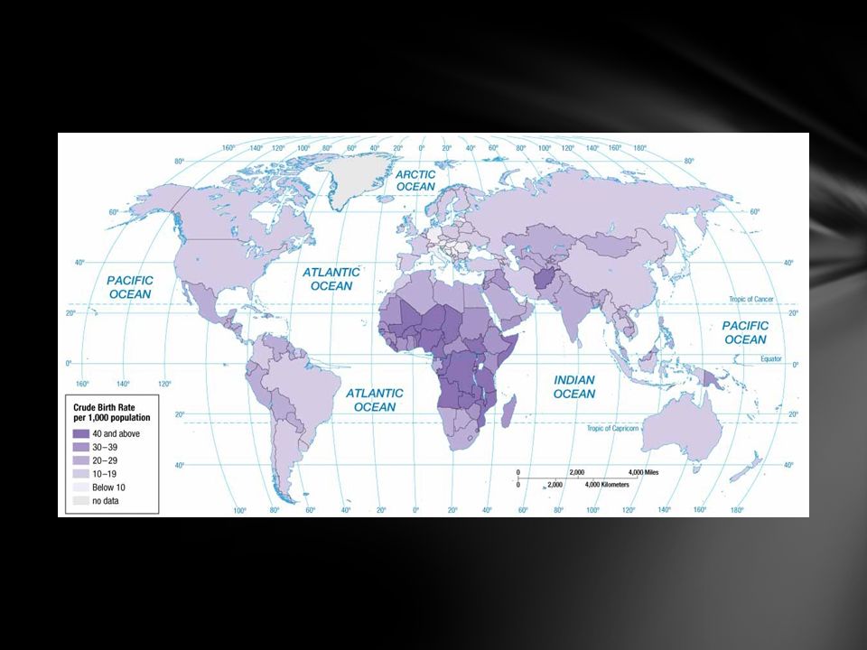FIGURE 2-11 CRUDE BIRTH RATE (CBR ) The global distribution of CBRs parallels that of NIRs.