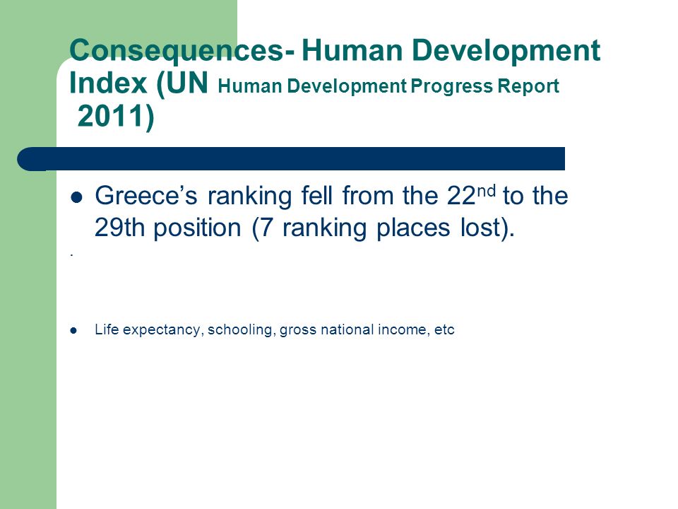 Consequences- Human Development Index (UN Human Development Progress Report 2011)