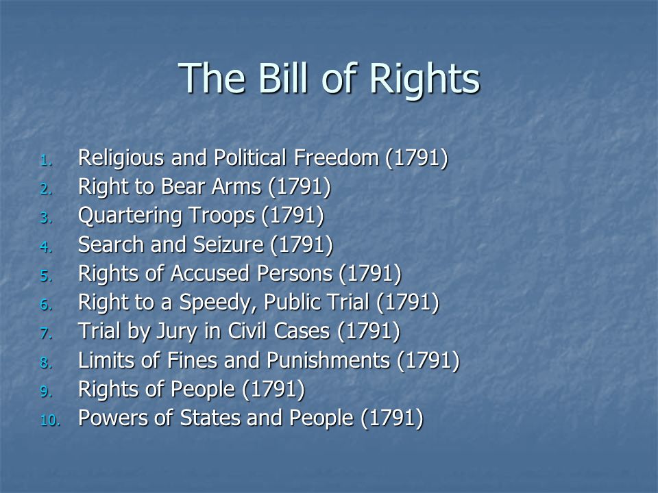 The Bill of Rights Religious and Political Freedom (1791)