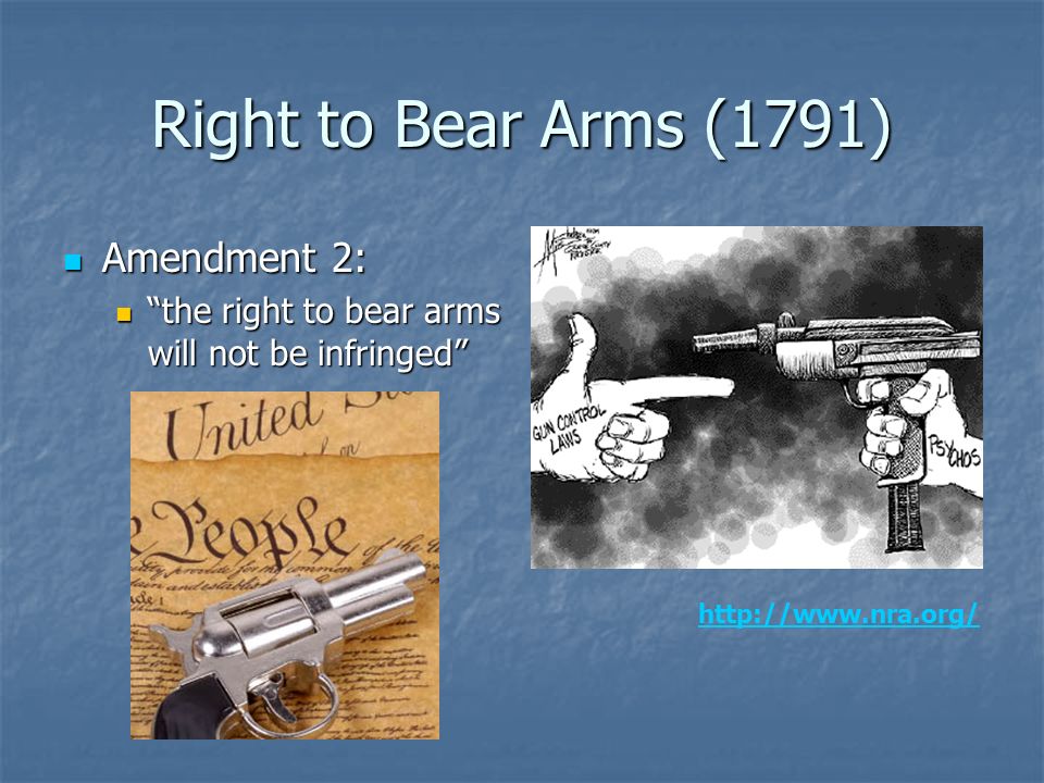 Right to Bear Arms (1791) Amendment 2: