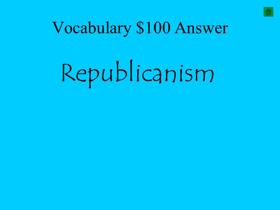 Vocabulary $100 Answer Republicanism