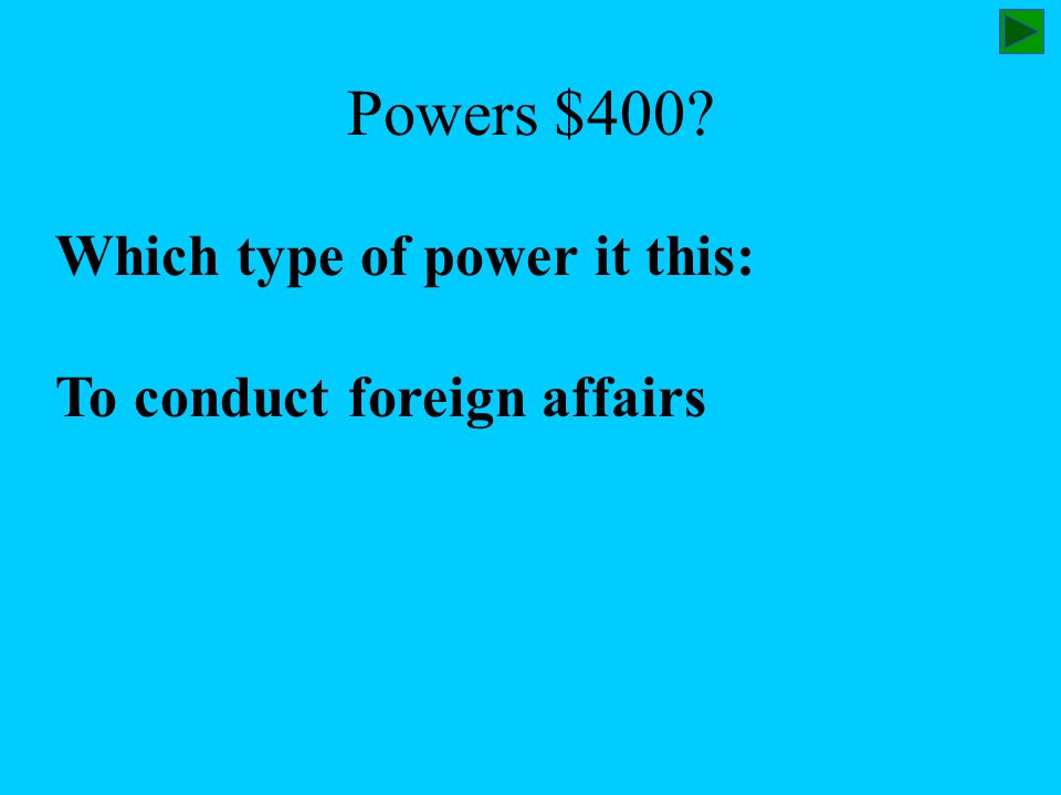 Powers $400 Which type of power it this: To conduct foreign affairs
