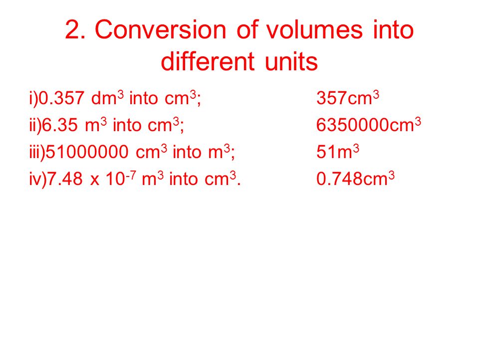 2. Conversion of volumes into different units