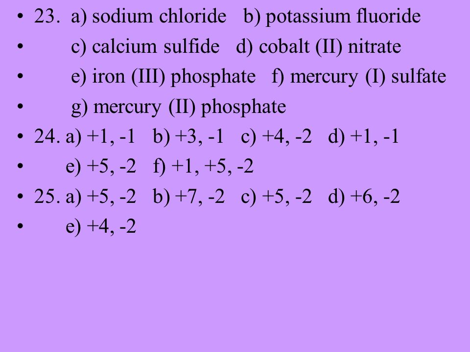 23. a) sodium chloride b) potassium fluoride