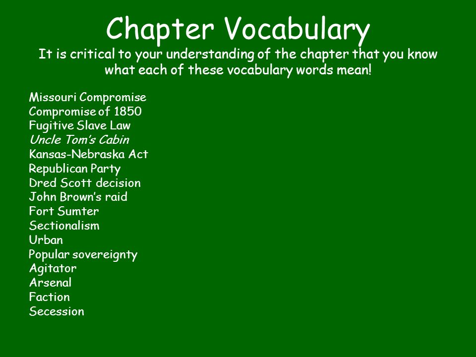 Chapter Vocabulary It is critical to your understanding of the chapter that you know what each of these vocabulary words mean!
