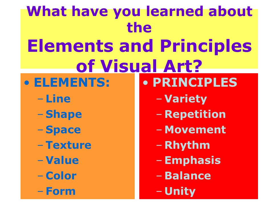 What have you learned about the Elements and Principles of Visual Art