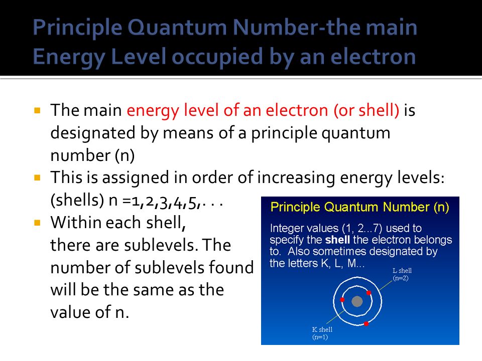 Principle Quantum Number-the main Energy Level occupied by an electron