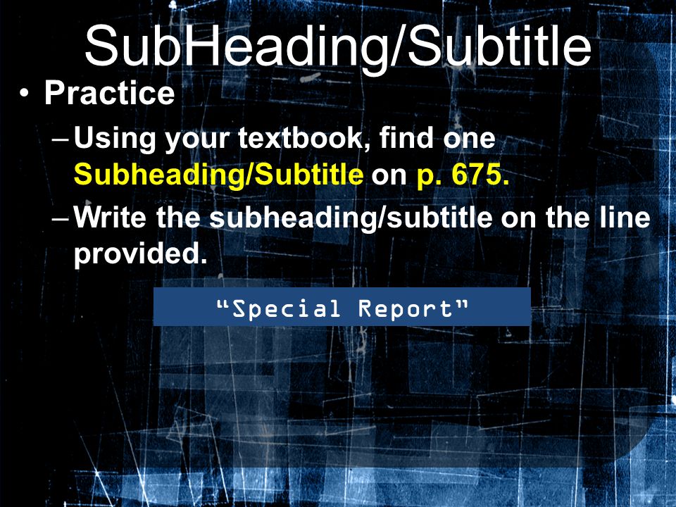 SubHeading/Subtitle Practice