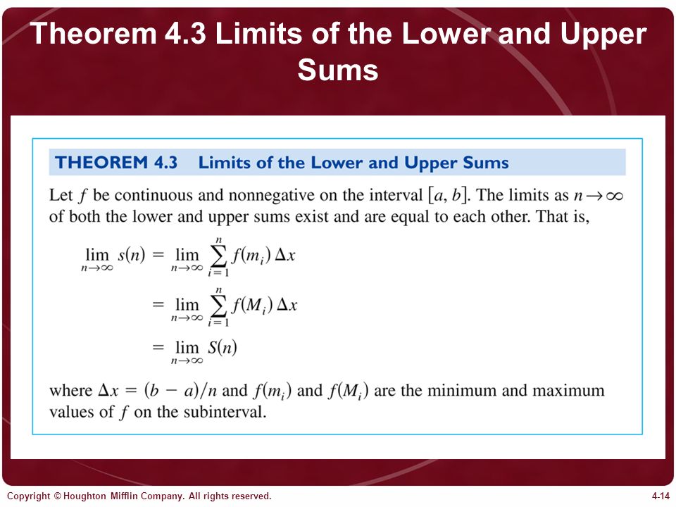 Theorem 4.3 Limits of the Lower and Upper Sums