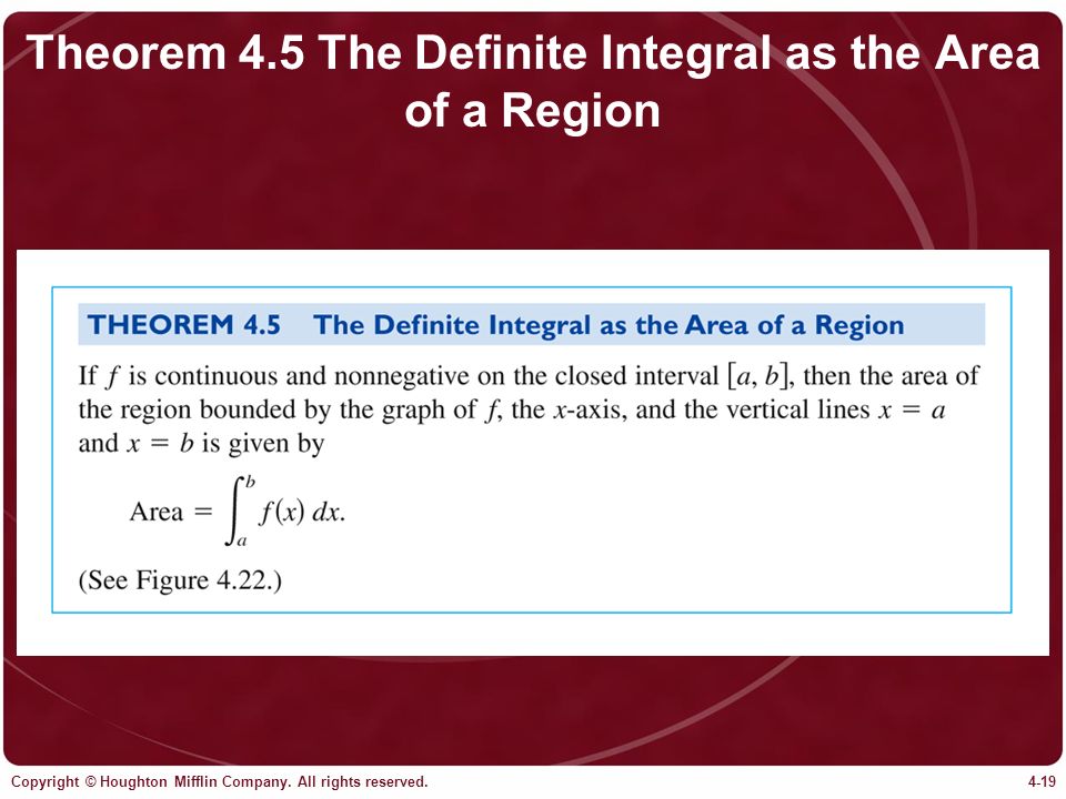 Theorem 4.5 The Definite Integral as the Area of a Region